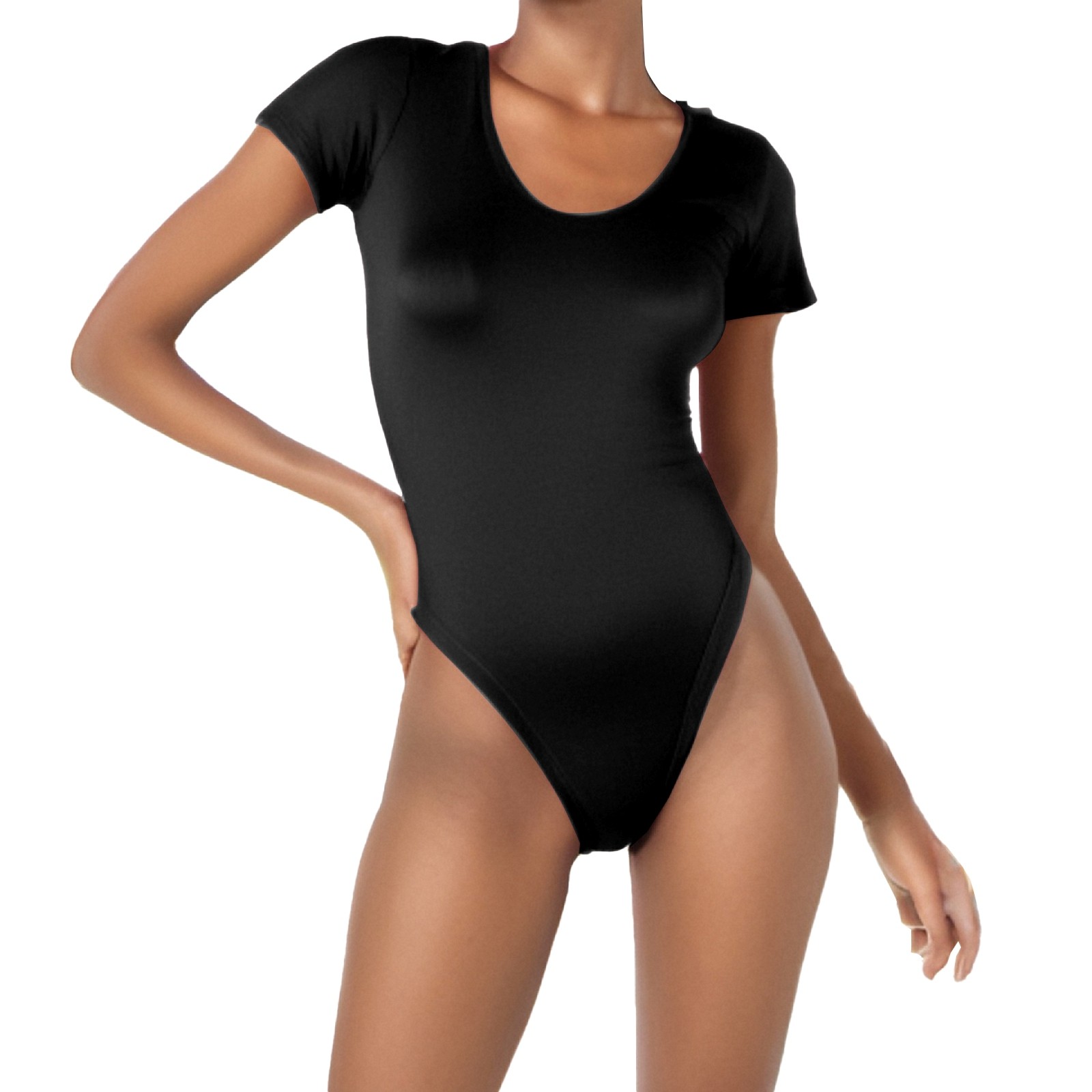 thumbnail image 4 of Body de manga corta con cuello redondo y alta elasticidad para mujer - Mono ajustado, 4 of 6
